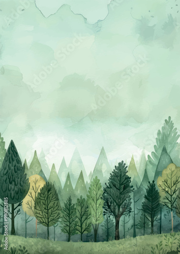 Serene watercolor forest landscape