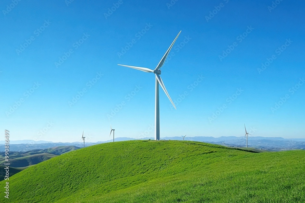 Wind turbines stand tall in a lush green field, their blades rotating gracefully in the breeze. The landscape is vibrant and serene, showcasing the harmony between nature and renewable energy. Wind turbines stand tall in a lush green field, their blades rotating gracefully in the breeze. The landscape is vibrant and serene, showcasing the harmony between nature and renewable energy.