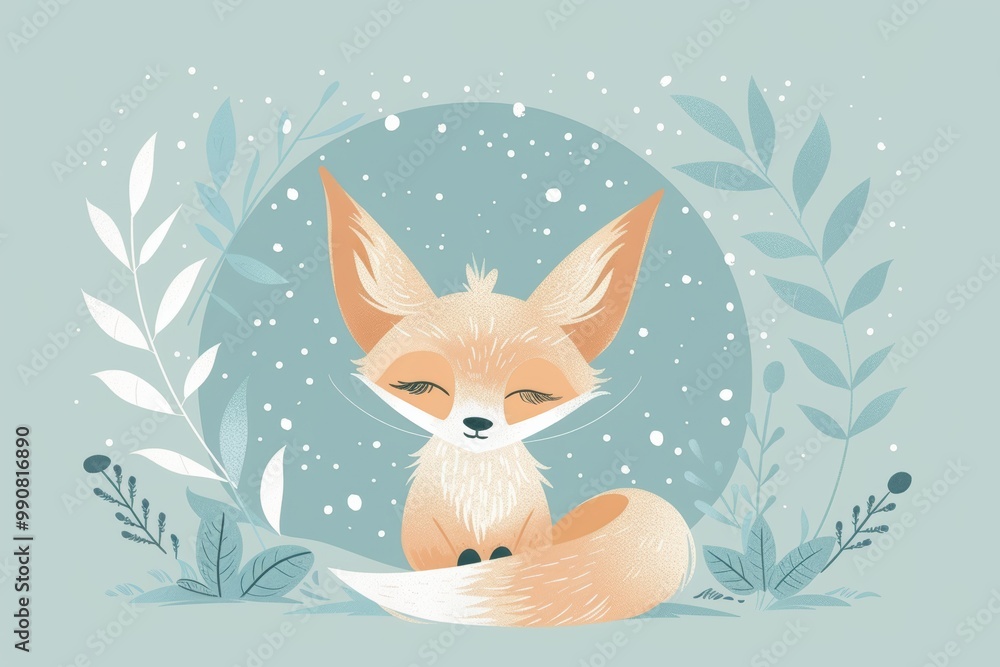 Fototapeta premium Cute fennec fox illustration in tranquil nature