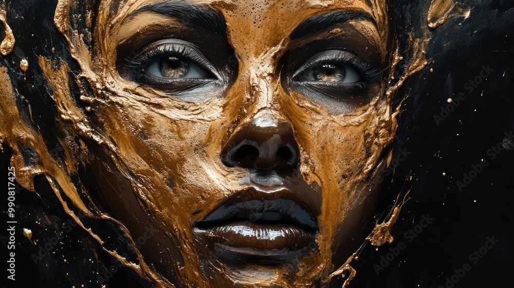 Abstract golden fluid pattern on dark contrasting base