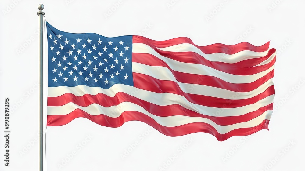 Fototapeta premium majestic american flag waving in gentle breeze crisp details and vibrant colors patriotic symbolism on clean white background