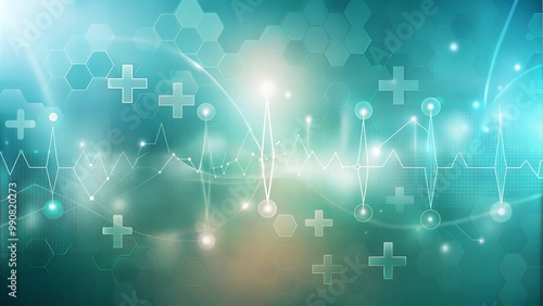 Abstract medical technology background with ECG waveform and healthcare icons