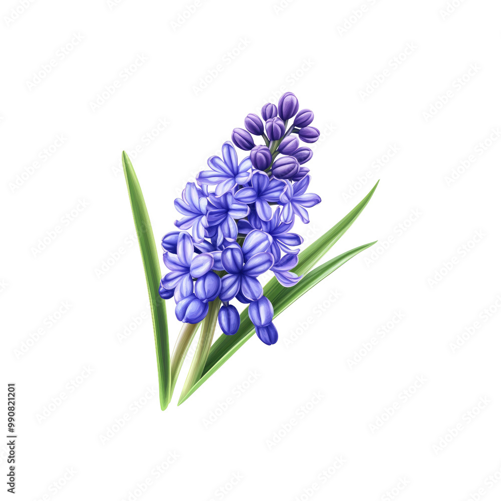 Obraz premium Purple Hyacinth Flower with Green Leaves