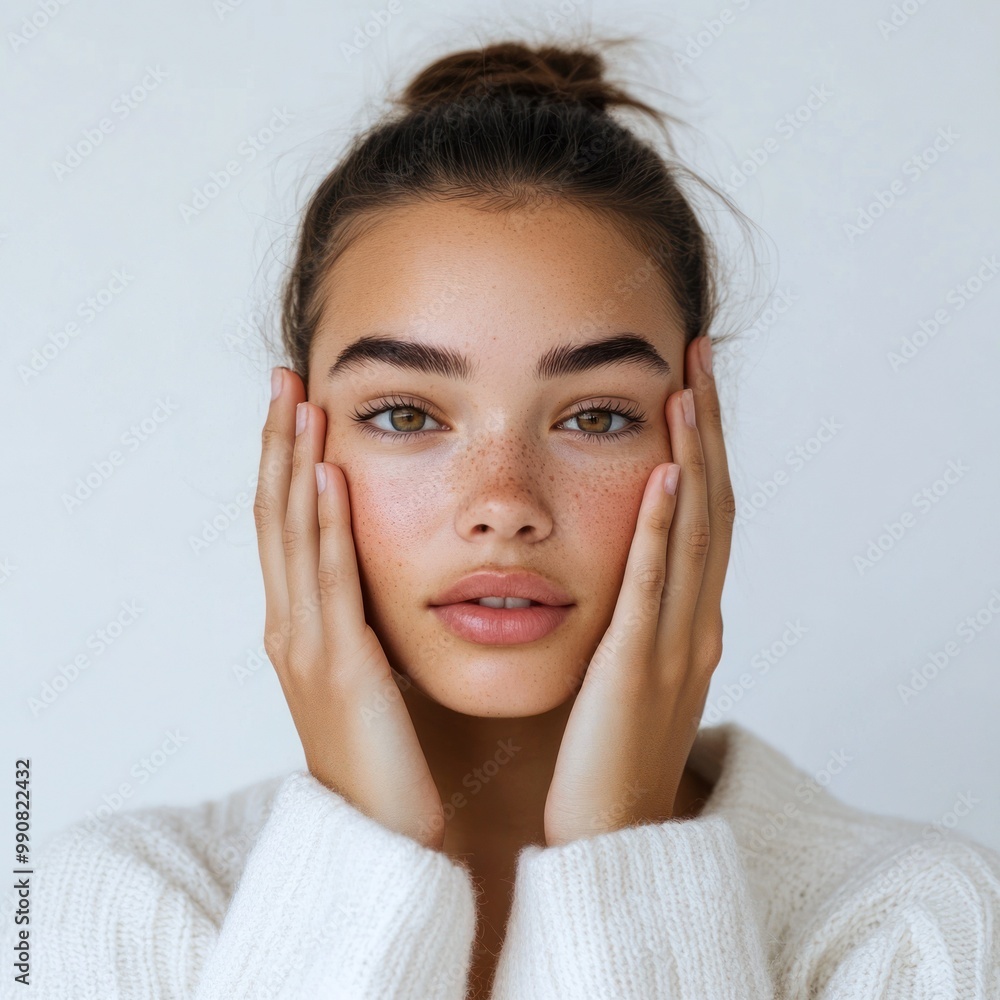 Young woman in sweater, exuding warm calmness Young woman in sweater, exuding warm calmness