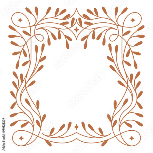 Vector design element and illustration in simple linear style - boho arch logo design element and frame for social media stories and posts, square border with ornament and copy space for text
