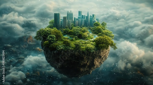 miniature ecoworld tiny lush green planet with diverse ecosystems floating in a starry void symbolizing environmental conservation photo