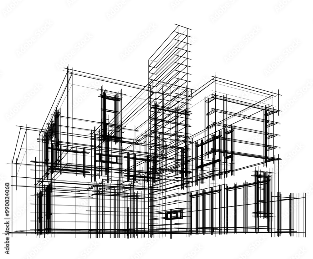 Architectural sketch of modern building 3d rendering Architectural sketch of modern building 3d rendering