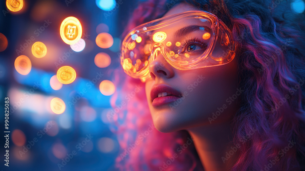 Brightly lit neon headgear with vibrant colorful curls. Brightly lit neon headgear with vibrant colorful curls.
