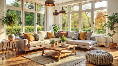 A tranquil interior featuring soft cushions and abundant natural light, creating a cozy and relaxing atmosphere.