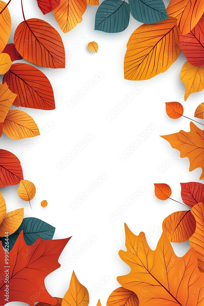 Autumn leaves frame with white background leaves and copy space. Ai Generative Autumn leaves frame with white background leaves and copy space. Ai Generative