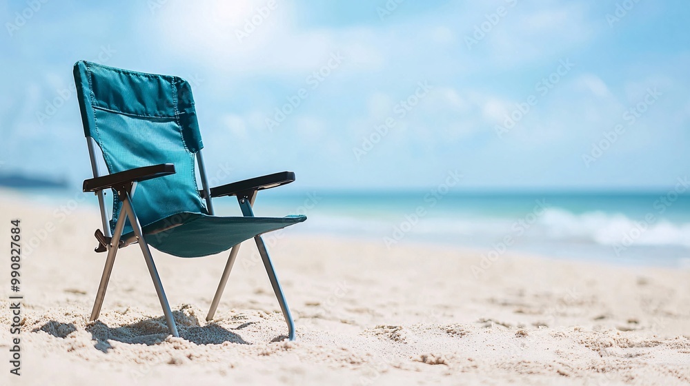 Relaxing by the Seaside - A Cozy Camping Chair on Soft Sand with Gentle Ocean Waves and a Sunny Day for Perfect Outdoor Comfort Relaxing by the Seaside - A Cozy Camping Chair on Soft Sand with Gentle Ocean Waves and a Sunny Day for Perfect Outdoor Comfort