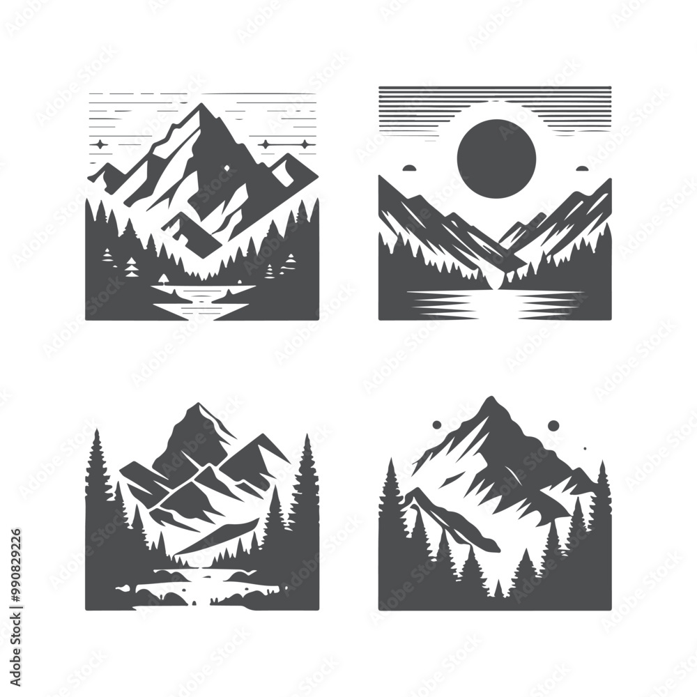Fototapeta premium A set of mountains silhouette vector art illustration isolated on a white background