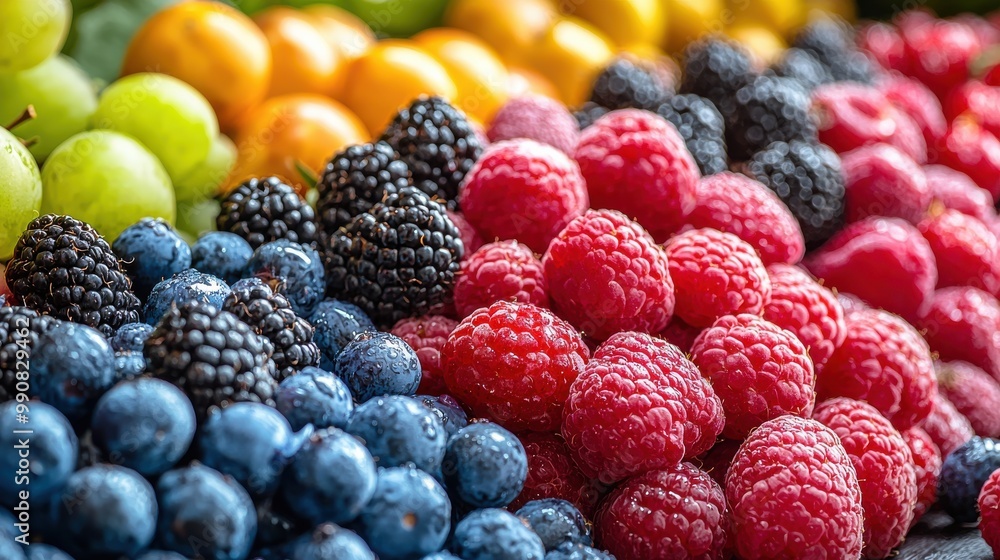 Vibrant assortment of fresh berries at a local market during summer season Vibrant assortment of fresh berries at a local market during summer season