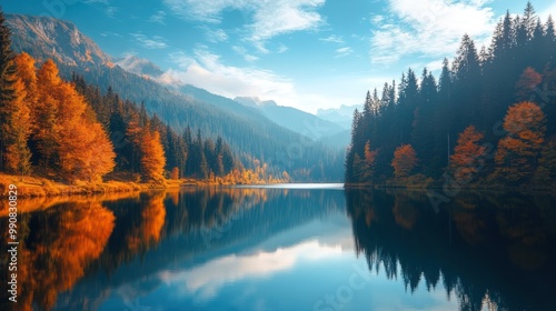 Serene Autumn Reflection in a Mountain Lake