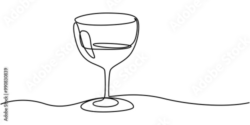 Continuous one line drawing of two glass of wine. Alcohol and cocktail drink. Doodle vector illustration, Martini Cocktail Continuous Line Illustration, Wineglass with cocktail and lemon continuous