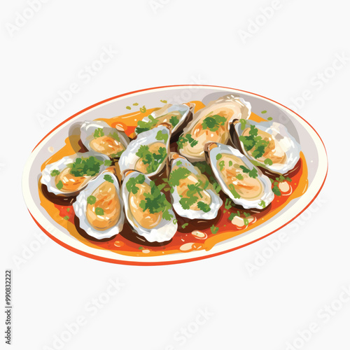 Delicious oysters with spicy sauce