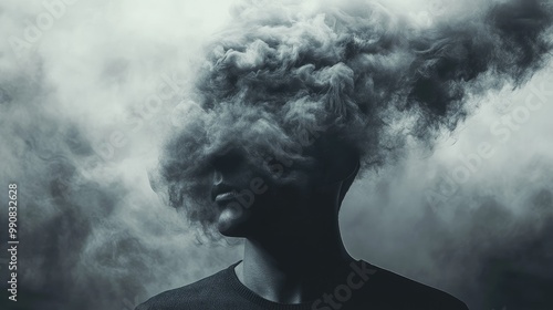 Wallpaper Mural Human figure with dark clouds swirling around the head, symbolizing the burden of overthinking and depression. No logo, stress concept. Torontodigital.ca