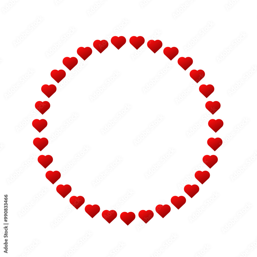 Fototapeta premium Lovely heart circle frame. Red hearts round border design