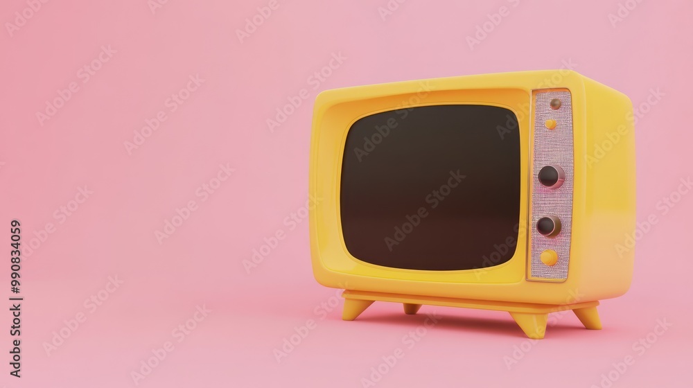 Yellow Retro Old Television on pink background, 3d illustration Yellow Retro Old Television on pink background, 3d illustration