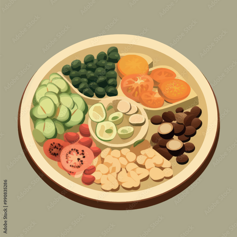 Colorful vegetable platter illustration Colorful vegetable platter illustration