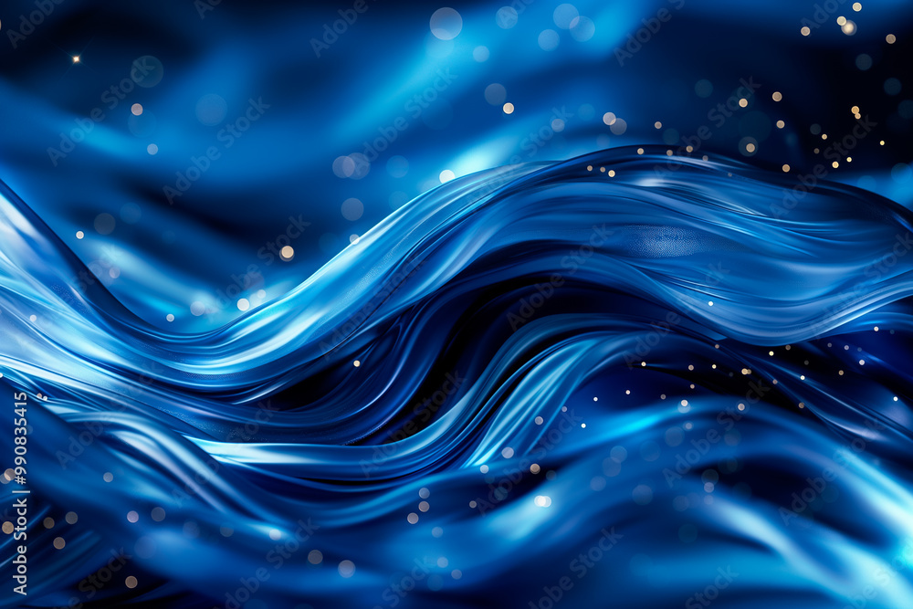 The dynamic motion of dark and light blue waves intertwines, creating a fluid and mesmerizing pattern. Sparkling highlights add depth to this captivating background The dynamic motion of dark and light blue waves intertwines, creating a fluid and mesmerizing pattern. Sparkling highlights add depth to this captivating background