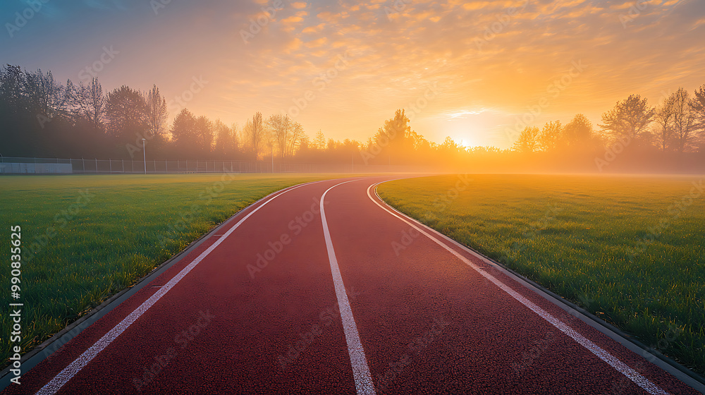 Running Track at Dawn with Peaceful Morning Ambiance Running Track at Dawn with Peaceful Morning Ambiance