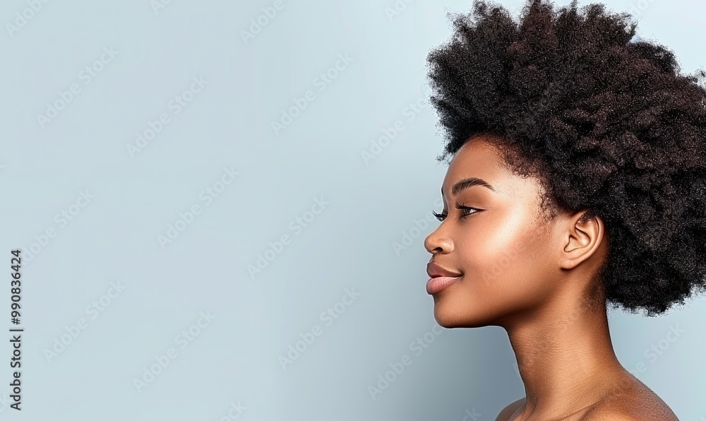 Female face Afro woman smiling. Elegant woman portrait. . Afro girl. Copy space Female face Afro woman smiling. Elegant woman portrait. . Afro girl. Copy space