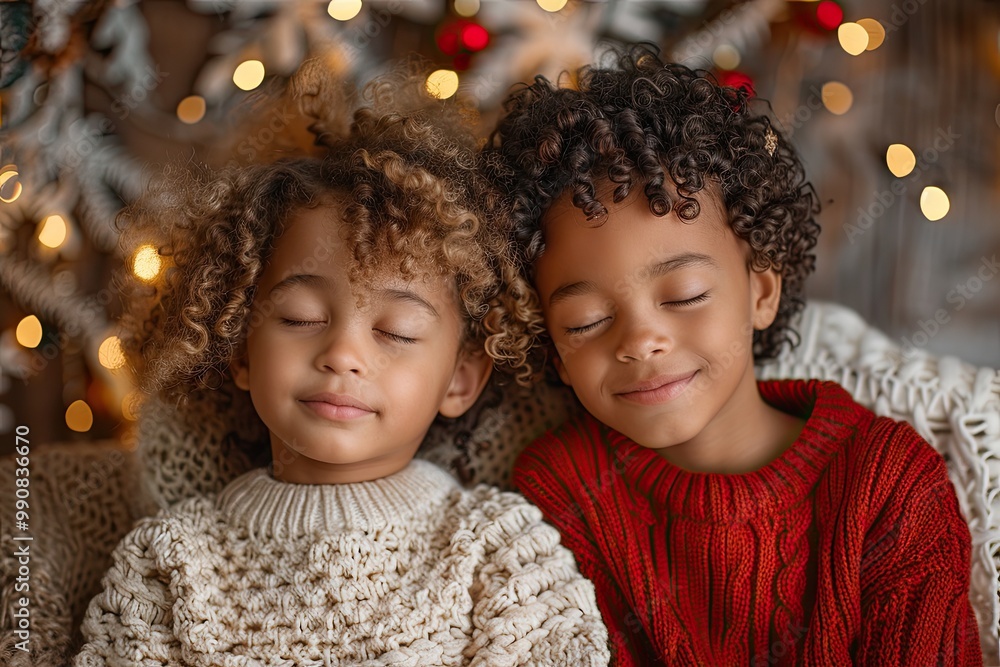 African-American boy and girl with wish . Kids Dream Of Christmas Gifts African-American boy and girl with wish . Kids Dream Of Christmas Gifts