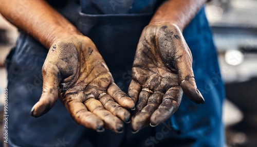 The greased hands of a female mechanic, embodying the concept of a working woman spanning all sectors. A symbol of workplace equality.
