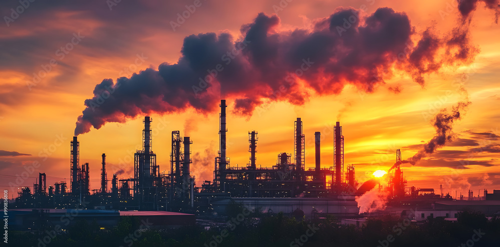 A factory emitting plumes of smoke into the air A factory emitting plumes of smoke into the air