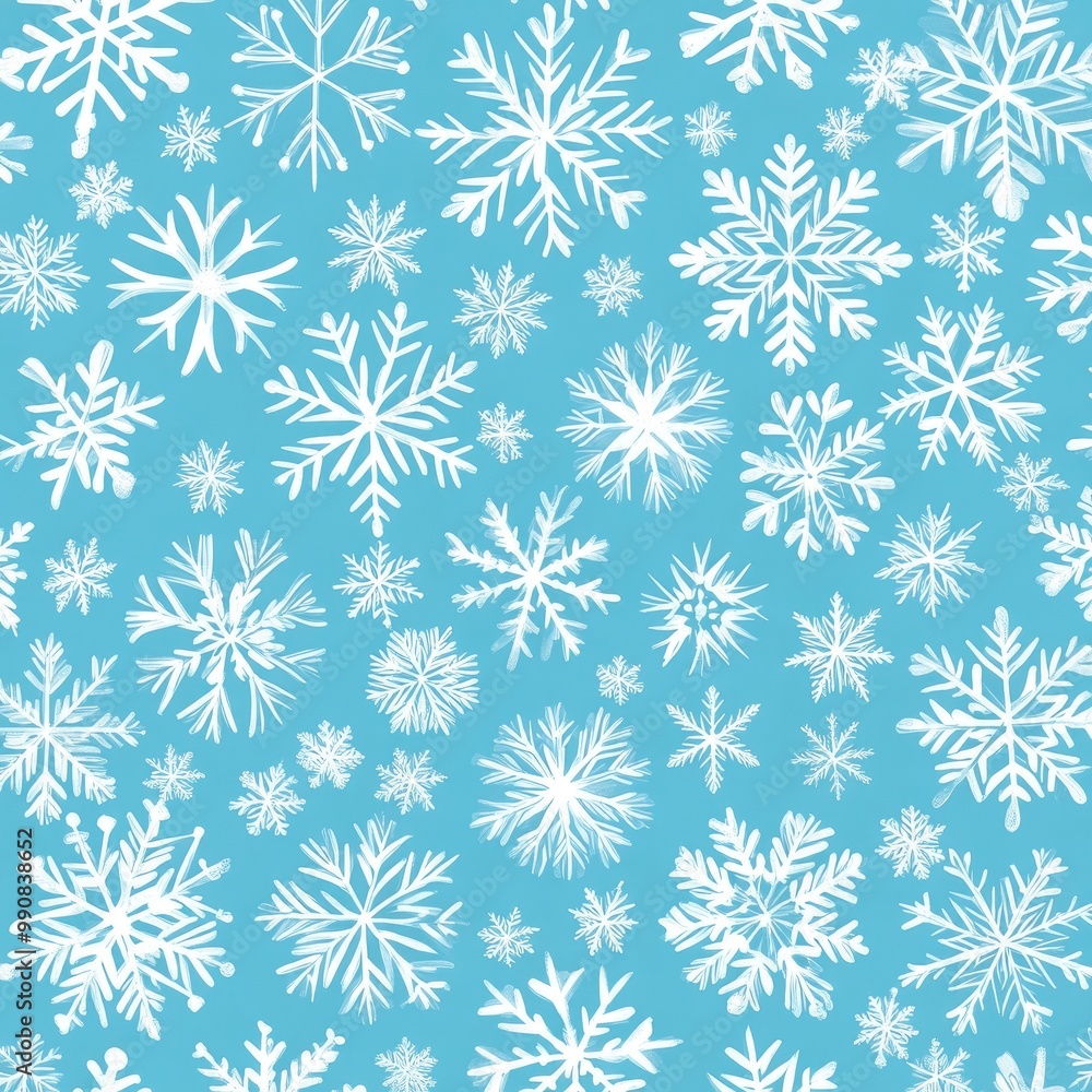 A vibrant blue background features various white snowflakes, creating a wintry, festive pattern perfect for themed designs and seasonal decorations. A vibrant blue background features various white snowflakes, creating a wintry, festive pattern perfect for themed designs and seasonal decorations.