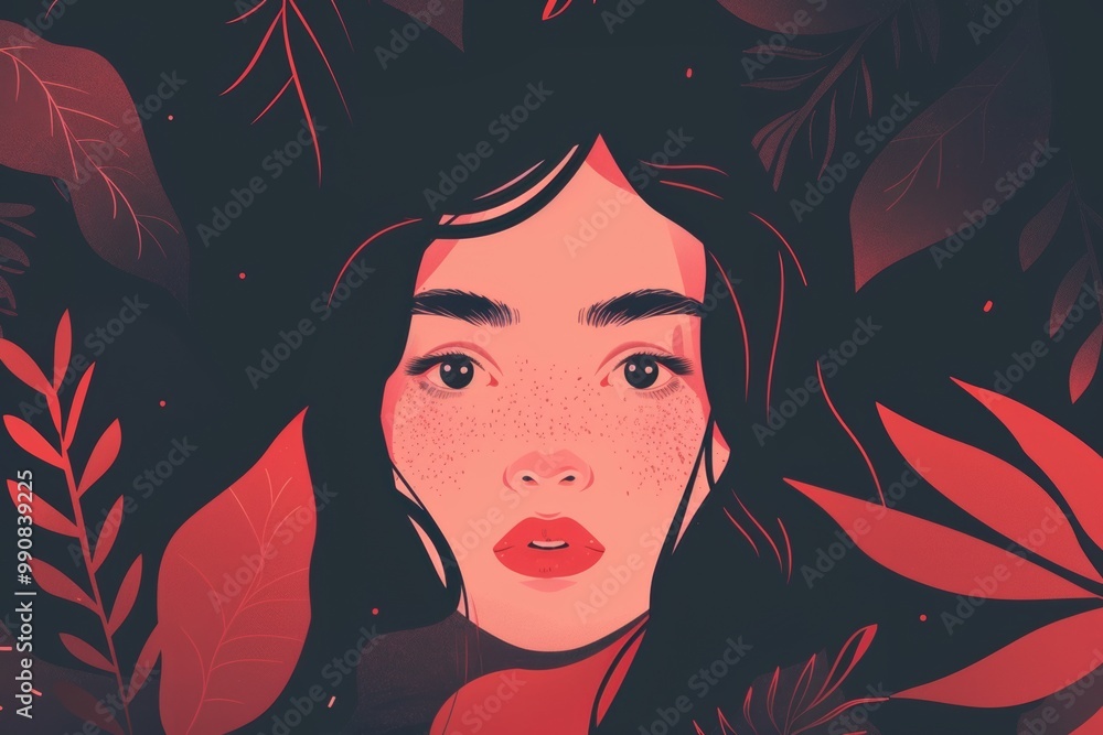 Illustrated woman in lush foliage Illustrated woman in lush foliage