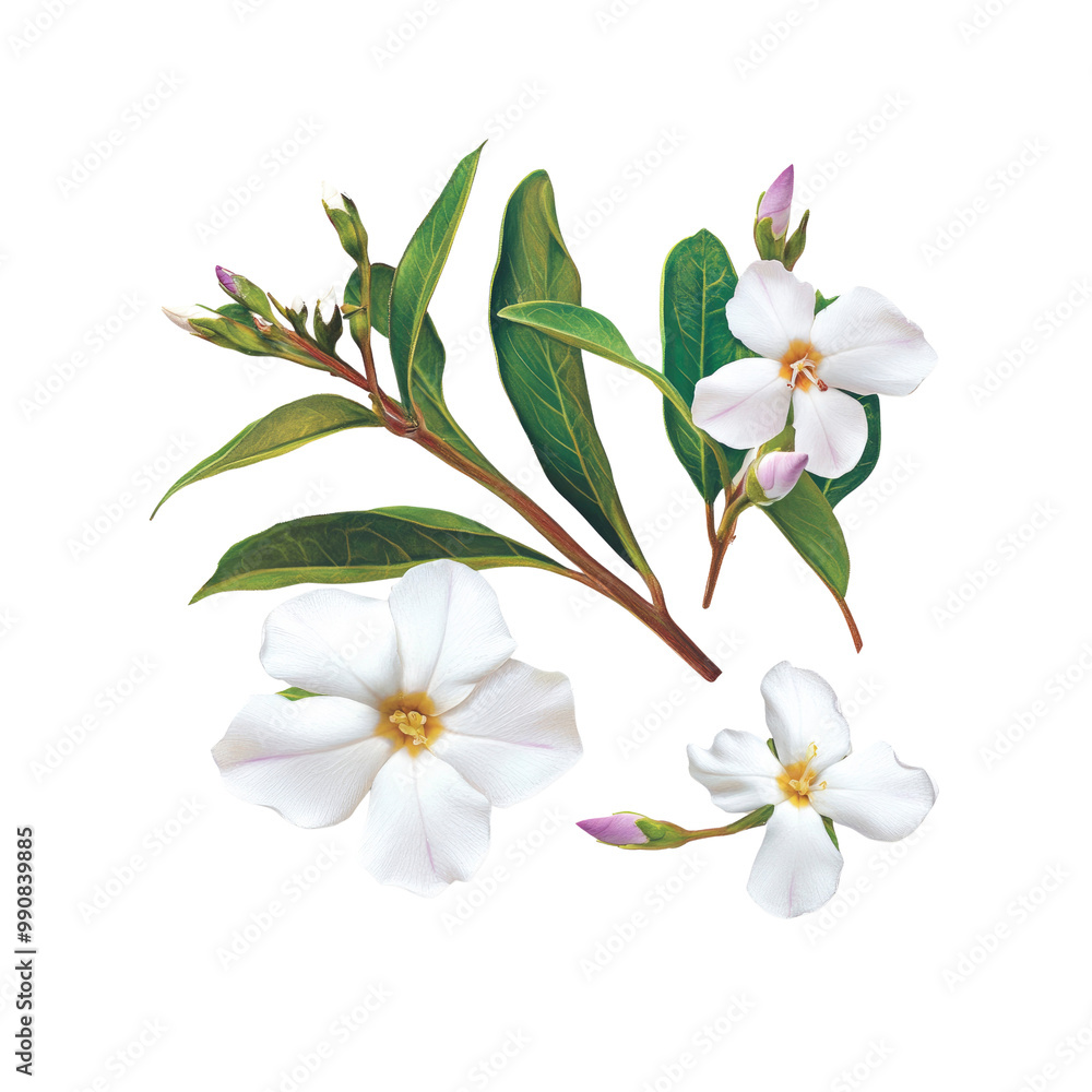 Obraz premium White Flowers with Green Leaves