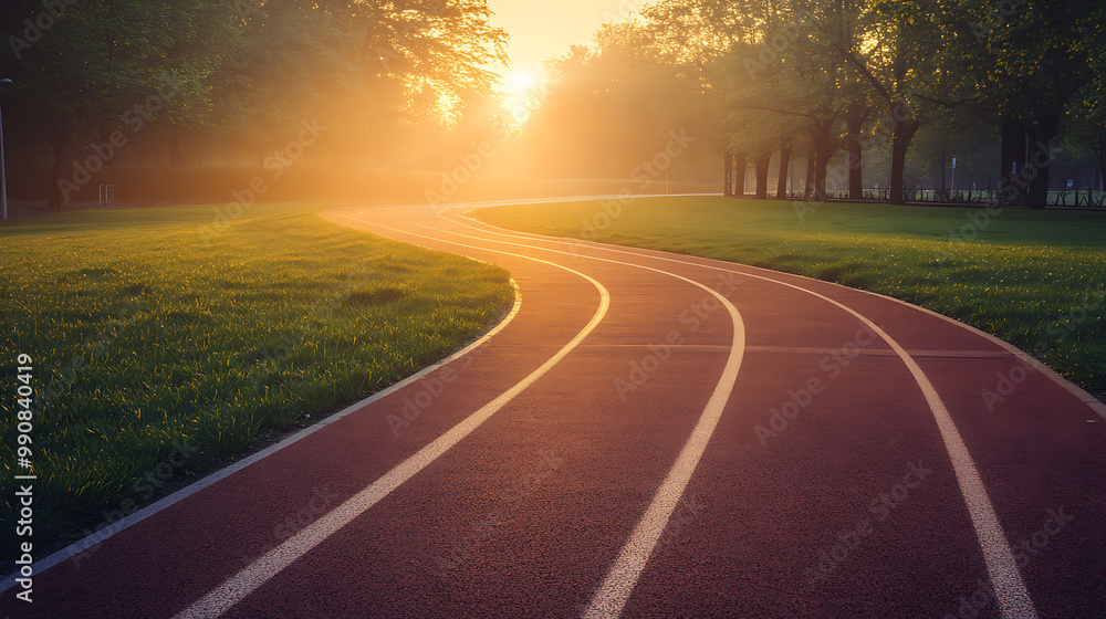 Running Track at Dawn with Peaceful Morning Ambiance Running Track at Dawn with Peaceful Morning Ambiance