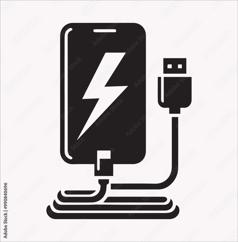 Smartphone connect battery charge icon vector silhouette on a white background
