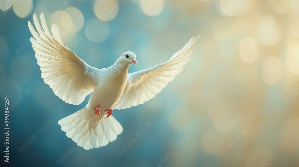 White dove in sharp focus with wings outstretched, representing the concept of freedom and hope, delicate feather details. No logo, soft tones. White dove in sharp focus with wings outstretched, representing the concept of freedom and hope, delicate feather details. No logo, soft tones.