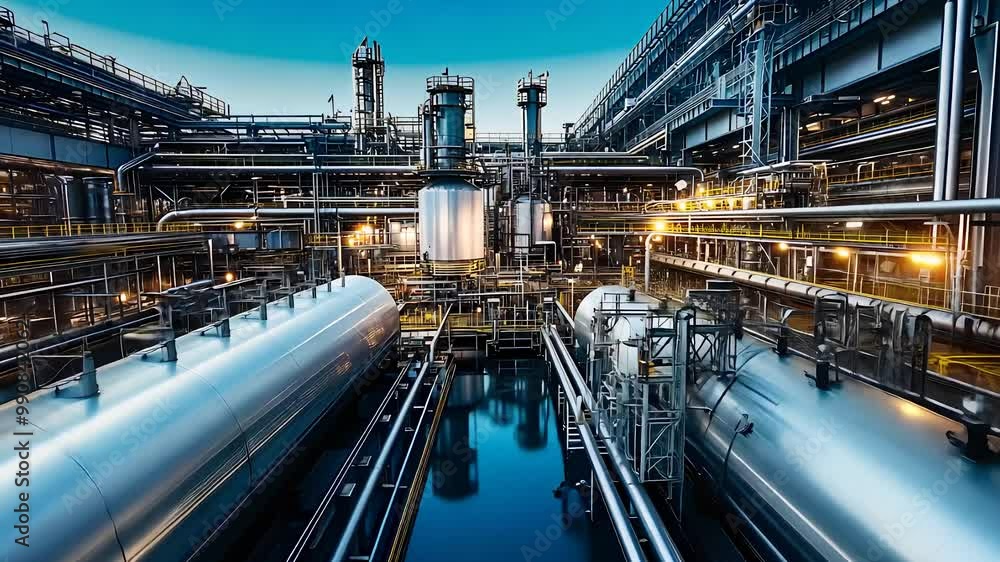 Industrial refinery complex with massive pipelines and metal structures, representing energy production, manufacturing, and modern infrastructure.
Industrial refinery complex with massive pipelines and metal structures, representing energy production, manufacturing, and modern infrastructure.