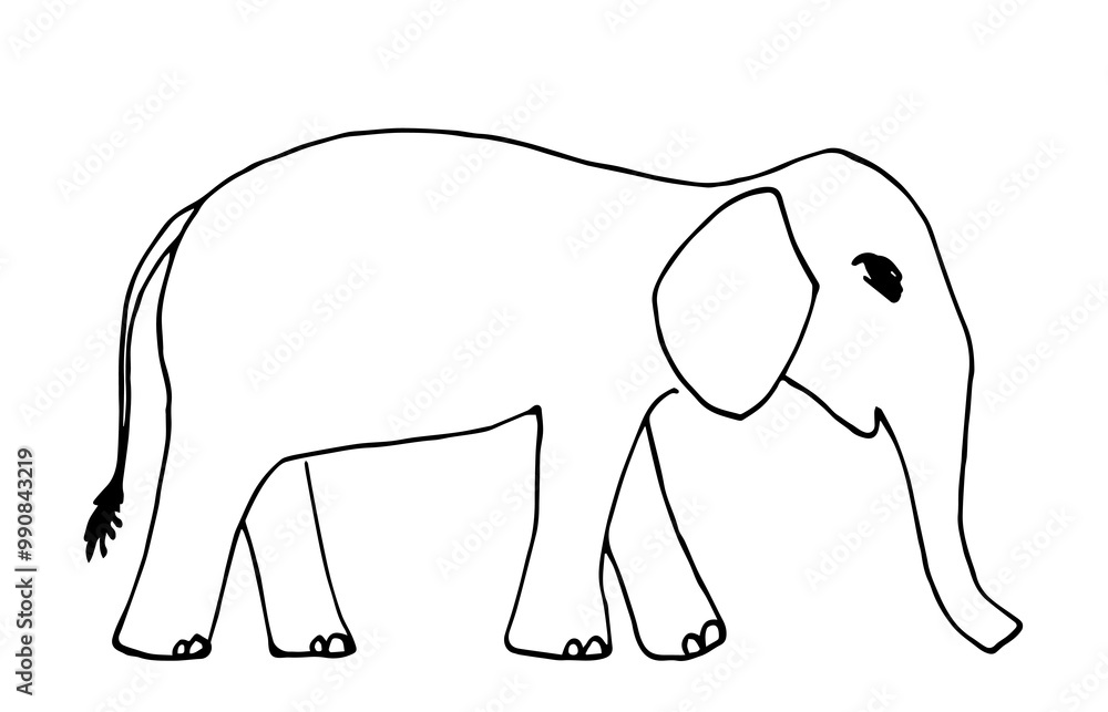 Simple hand drawn vector illustration with black outline. Elephant, wild animals. Nature. Sketch in ink. Simple hand drawn vector illustration with black outline. Elephant, wild animals. Nature. Sketch in ink.