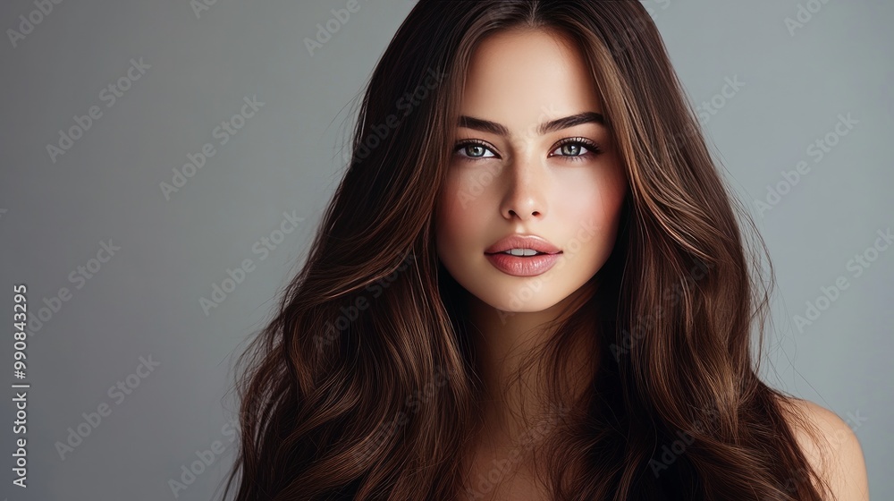 Gorgeous brunette with long, curly hair. Dark background Gorgeous brunette with long, curly hair. Dark background