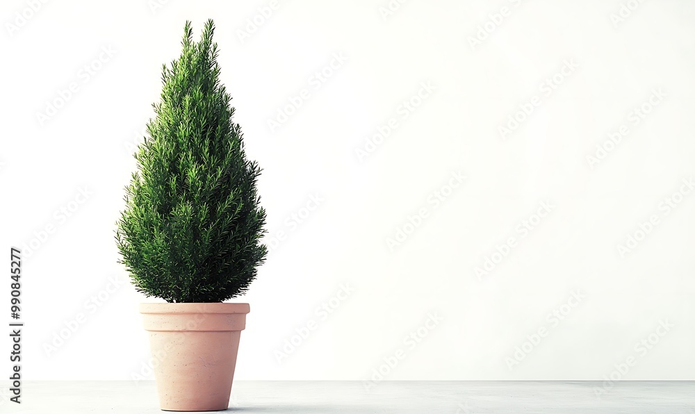 A Green Plant in a Terracotta Pot on a White Background A Green Plant in a Terracotta Pot on a White Background