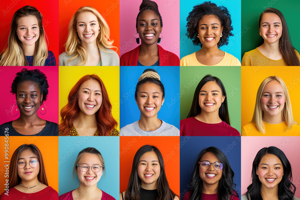 Portraits of beautiful young women of different racial cultures. A collage of portraits of smiling girls. Different types of people Portraits of beautiful young women of different racial cultures. A collage of portraits of smiling girls. Different types of people