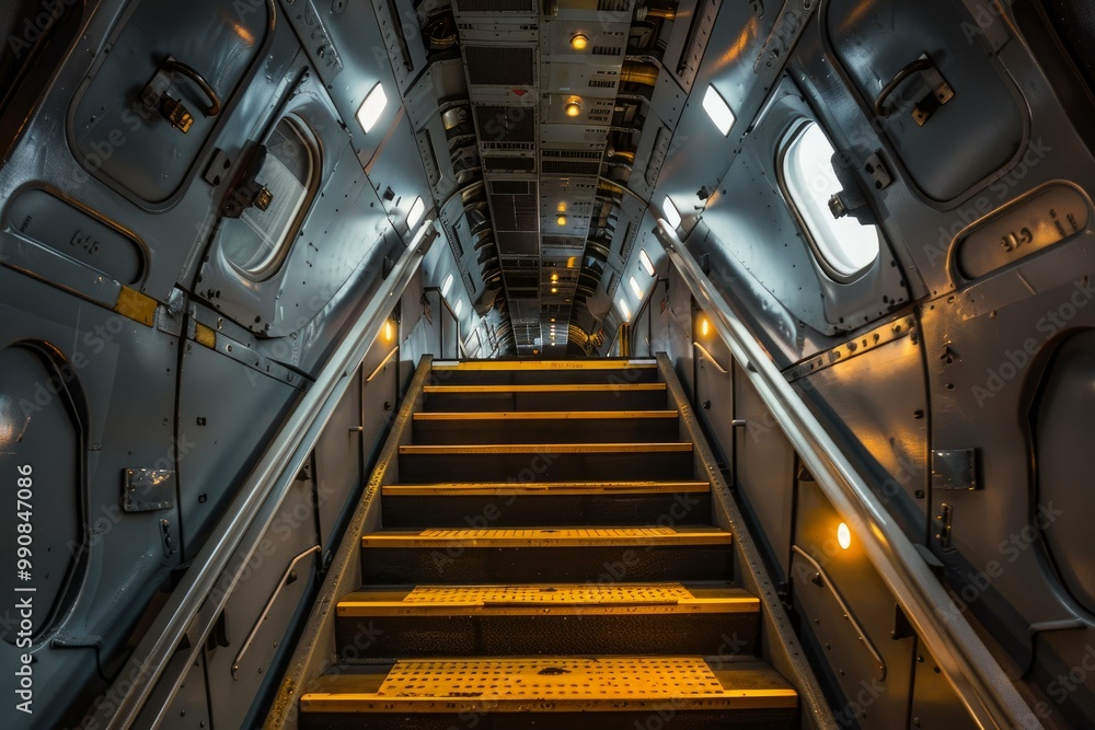 Inside Fuselage Empty staircase leading inside the fuselage of an airplane, showing its ...