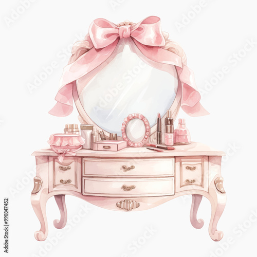 Elegant vintage vanity with cosmetics
