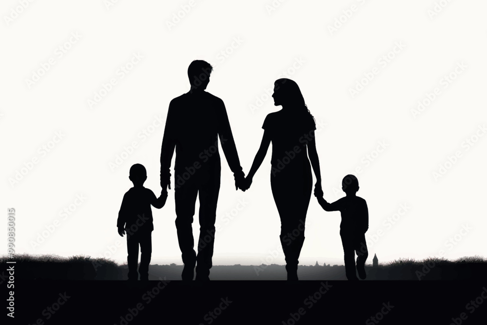 Silhouette family holding hands outdoors Silhouette family holding hands outdoors