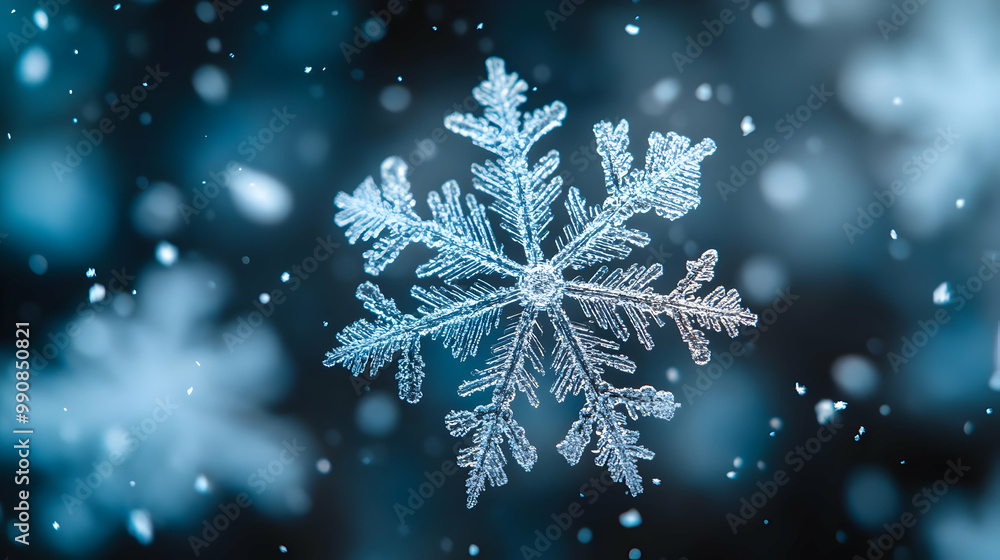 Beautiful snowflake close-up with intricate patterns against a soft blue background, evoking winter and tranquility. Beautiful snowflake close-up with intricate patterns against a soft blue background, evoking winter and tranquility.