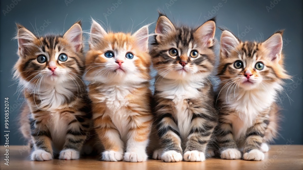 Adorable kittens with fluffy fur and playful expressions engage in mischievous antics. Adorable kittens with fluffy fur and playful expressions engage in mischievous antics.