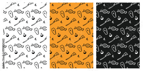 Hand drawn halloween background element pattern set. Vector illustration