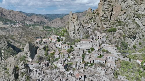 Ghost Town from a drone, Pentedattilo Village, Calabria, Italy, Europe photo