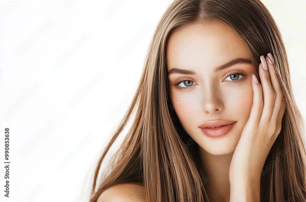 Beautiful woman with long straight hair on a white background
Beautiful woman with long straight hair on a white background