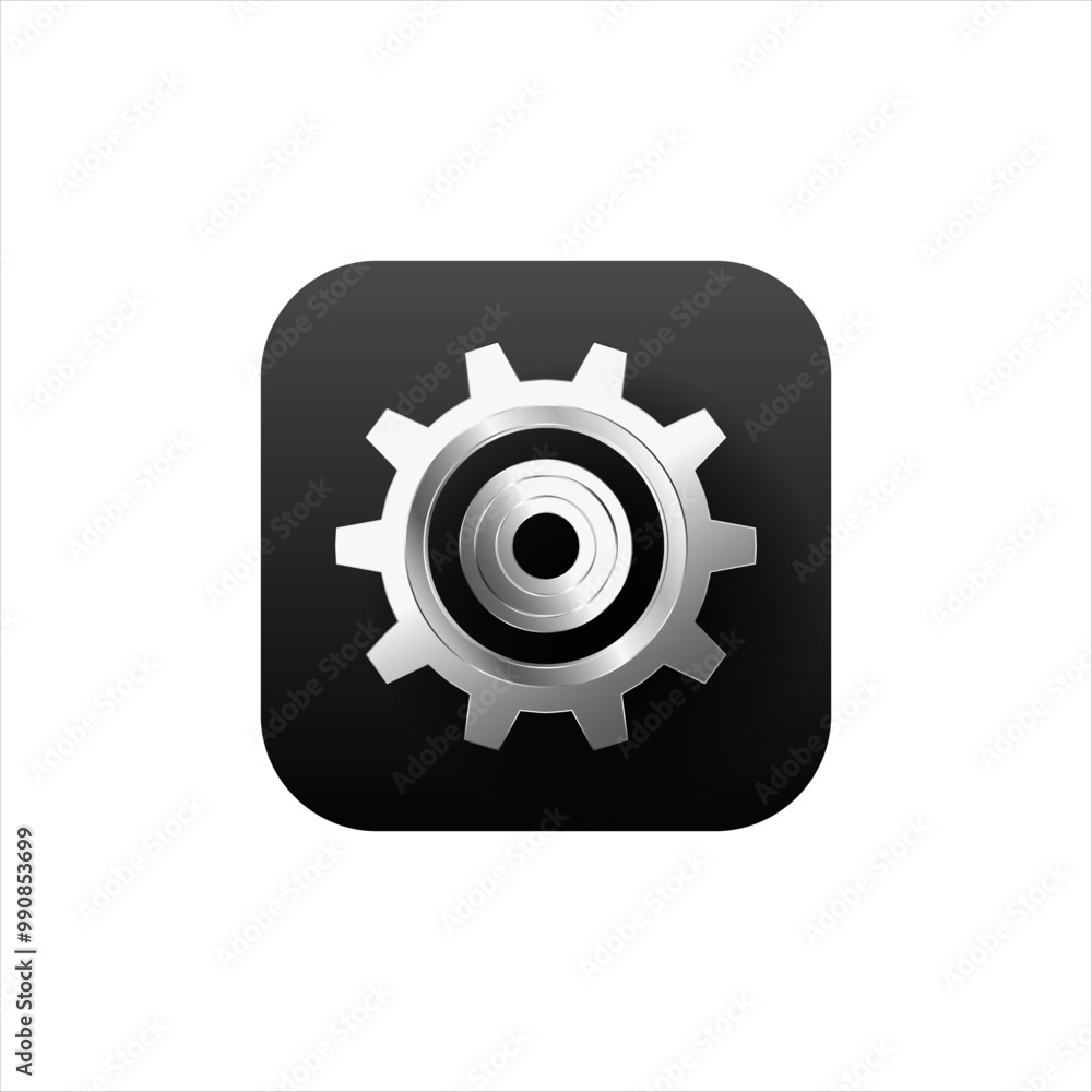 Icon of settings application in black color with gradient for mobile phone. Modern cogwheel logo. Icon of settings application in black color with gradient for mobile phone. Modern cogwheel logo.